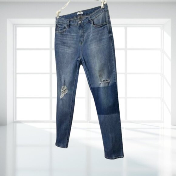 Kensie Distressed Ripped Skinny Jeans Size 14 | Blue Denim Stretch Y2K - Picture 4 of 12
